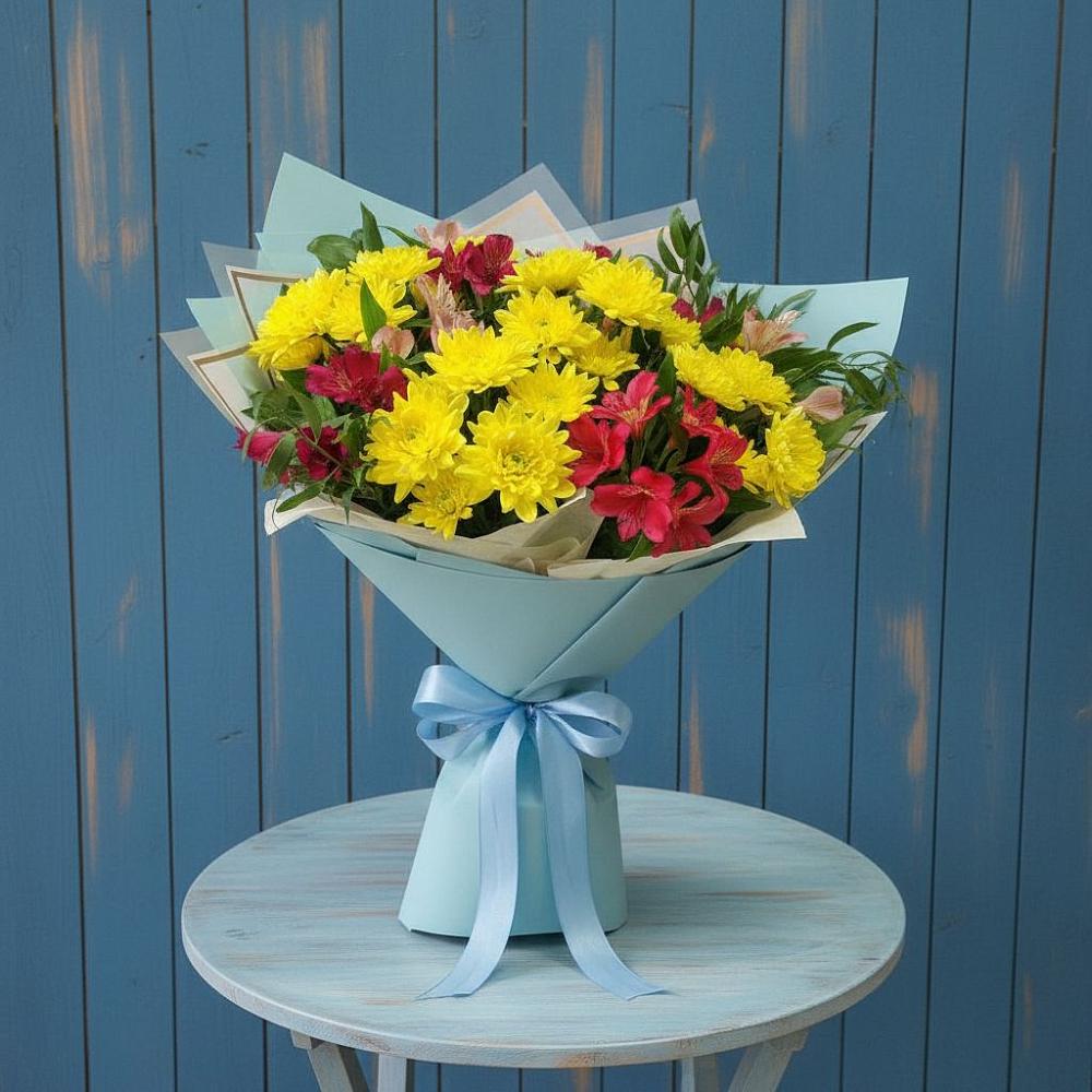 Букет цветов из: Альстромерии и Хризантемы в Рудне Воронежской области