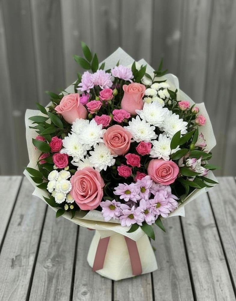 Букет цветов из: Альстромерии, Гвоздики, Розы и Хризантемы в Рудне Воронежской области