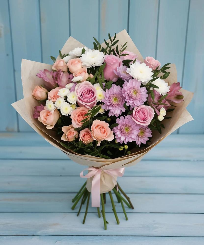 Букет цветов из: Хризантемы, Розы и Альстромерии в Рудне Воронежской области