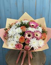Букет цветов из:  Розы, Герберы и Хризантемы в Рудне Воронежской области