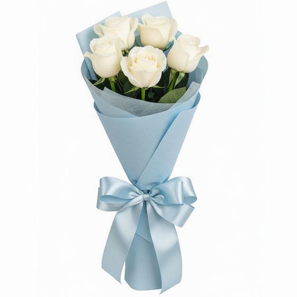 Букет 5 Белых роз Проуд в Рудне Воронежской области