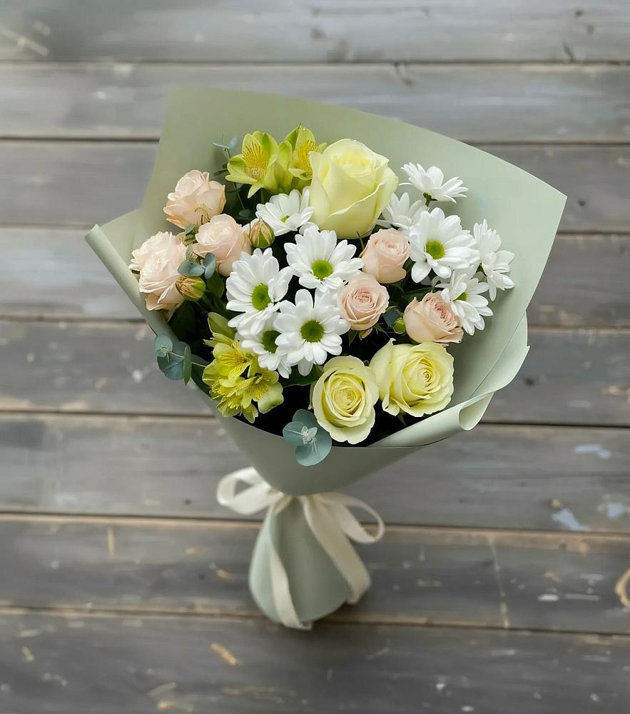 Букет цветов из: Альстромерии, Розы и Хризантемы в Рудне Воронежской области