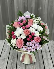 Букет цветов из:  Альстромерии, Гвоздики, Розы и Хризантемы в Рудне Воронежской области