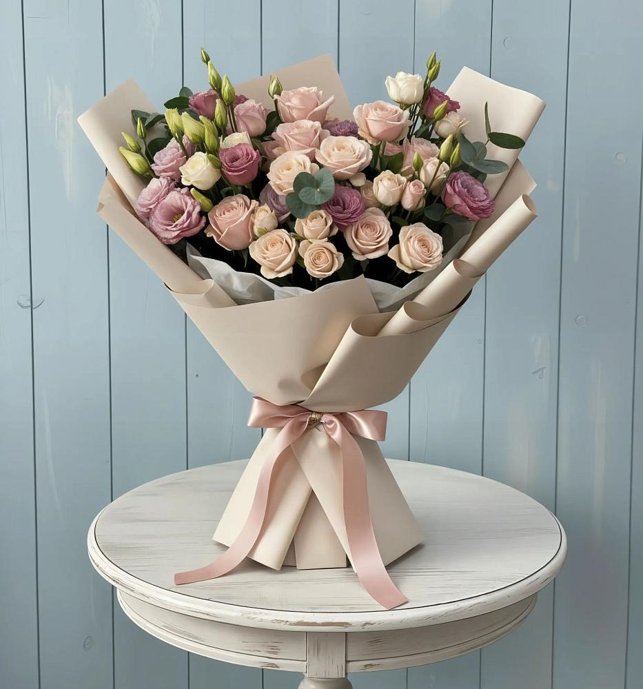 Букет цветов из: Розы и Лизиантусы в Рудне Воронежской области