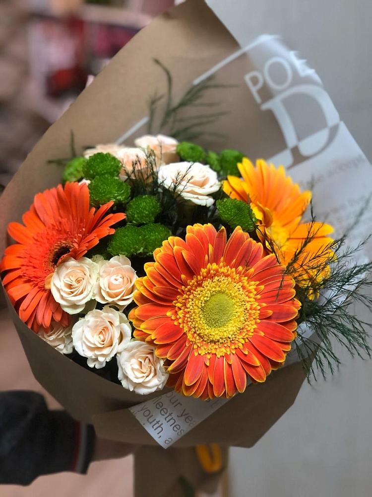 Букет цветов из: Герберы, Хризантемы и Розы в Рудне Воронежской области