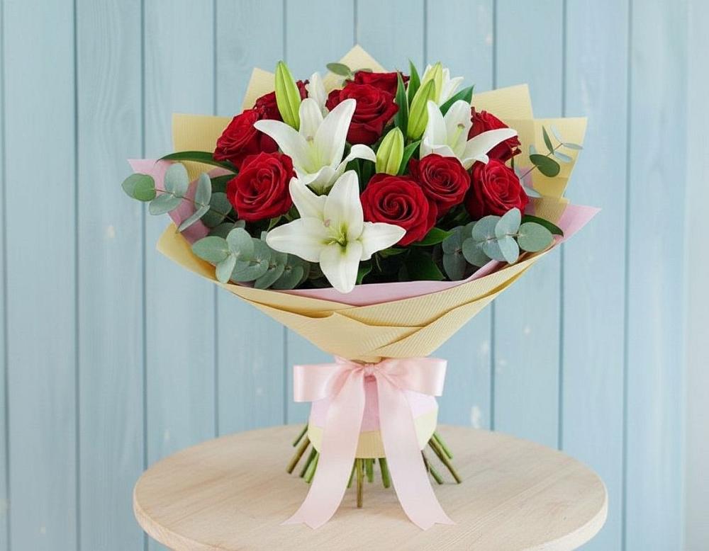 Букет цветов из: Лилии и Розы в Рудне Воронежской области