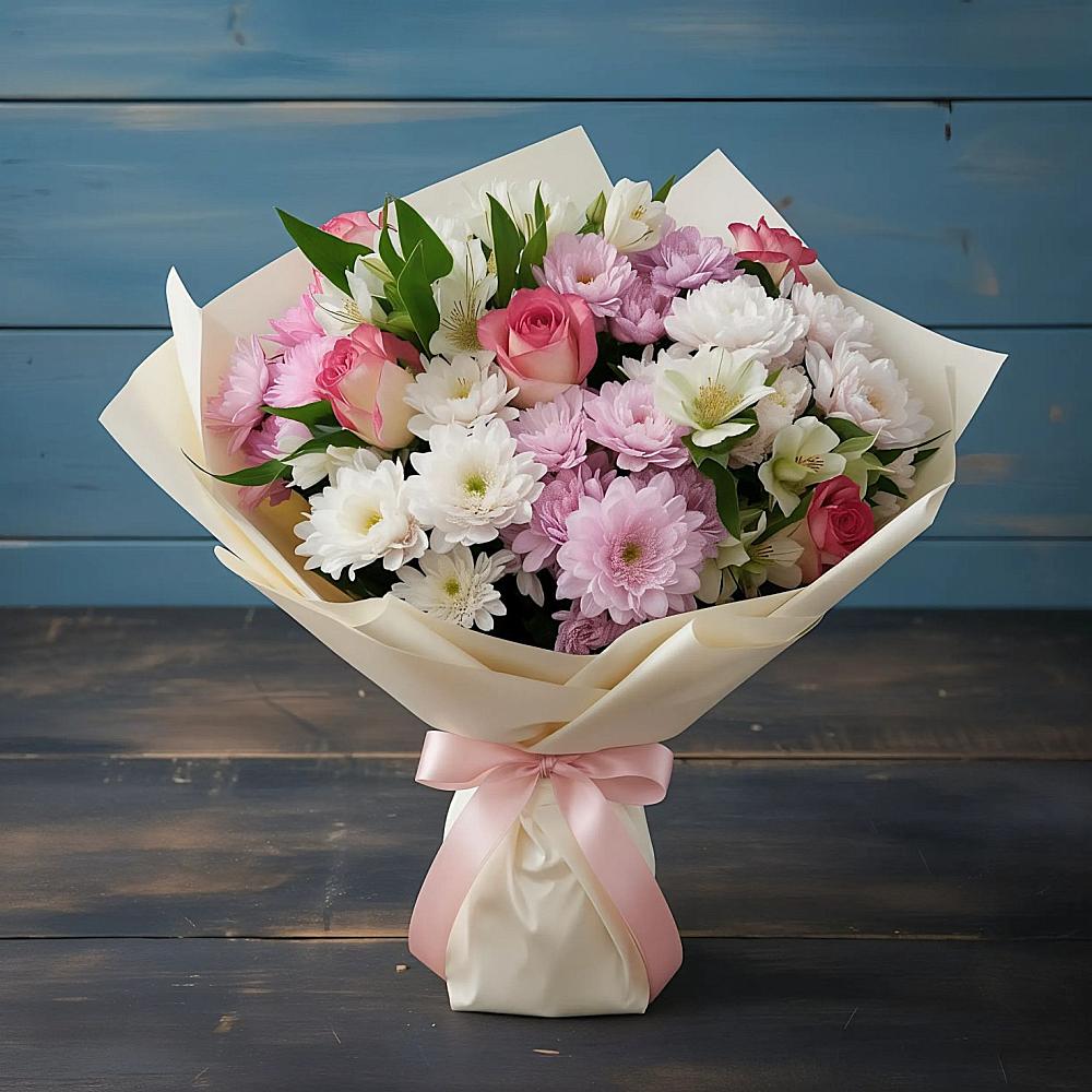 Букет цветов из: Хризантемы, Альстромерии и Розы в Рудне Воронежской области